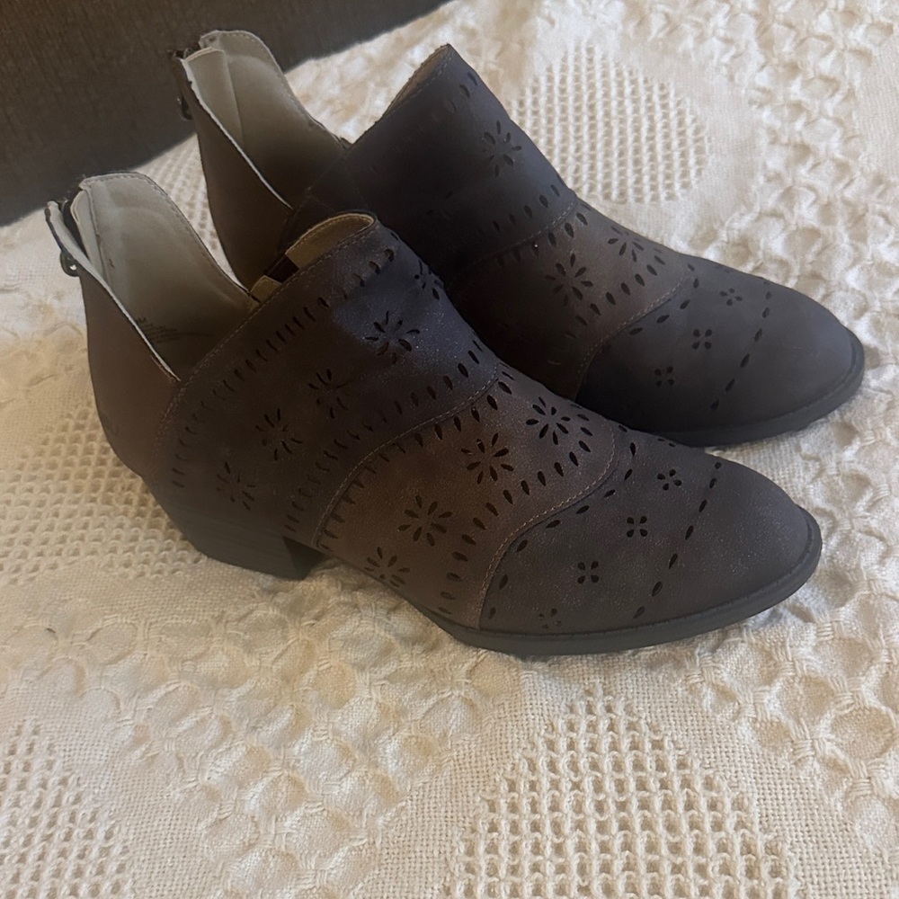 JBU Brown Perforated Cutout Ankle Booties